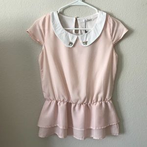 sweet romantic pink peplum chiffon top